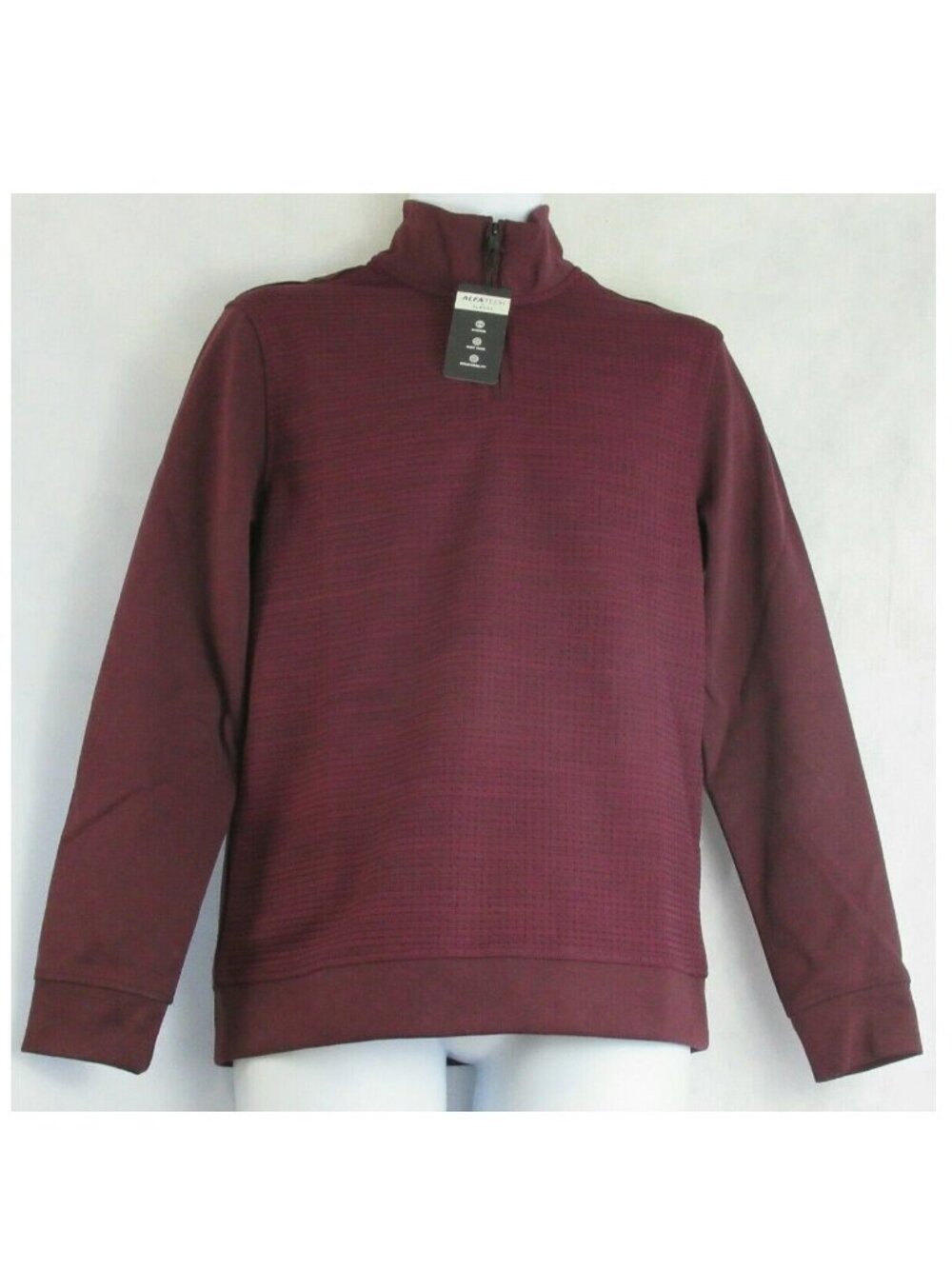 Alfani Men's Textured Quarter Zip Pullover Sweatshirt, Port Wine Dark Red, Large